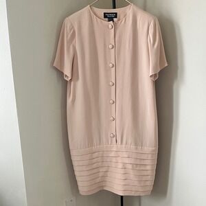 Patrick Collection VTG 100% Silk Pastel Peach  office formal midi Dress 8
